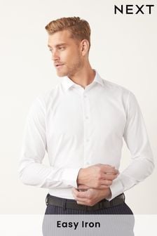 أبيض - تلبيس ضيق أساور فردية - قميص أكسفورد Easy Iron (U36505) | 74 د.إ