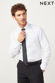 Blanc/noir - Coupe regular à simple manchette - Ensemble chemise et cravate à poignets simples (U36510) | €50