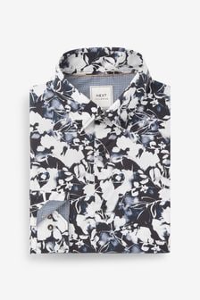 Blumenmuster, schwarz/weiß - Slim Fit, einfache Manschetten - Bedrucktes Hemd mit Besatz (U36515) | 21 €