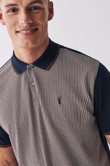 Marineblau/Braun/Hahnentrittmuster - Bedrucktes Polo-Shirt (U36737) | 33 €