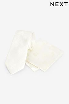 Ivory Cream Floral Regular Tie And Pocket Square Set (U36807) | €20