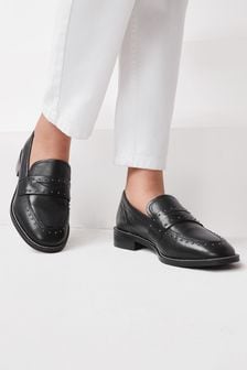 Black Forever Comfort® Leather Almond Toe Loafers (U36901) | kr590