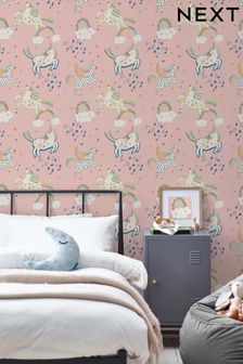 Pink Party Unicorn Wallpaper Paste The Wall (U36979) | ₪ 105