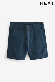 Azul marino - Chinos cortos chinos de mezcla de lino (3-16años) (U37219) | 14 € - 21 €
