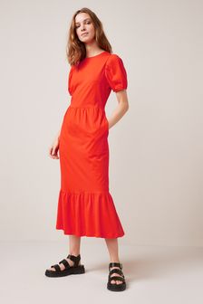Orange Tiered Jersey Dress (U37385) | ₪ 73