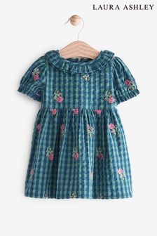 Laura Ashley Navy Blue Newborn Embroidered Smock Collar Prom Dress (U37419) | €14
