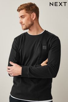 Black Long Sleeve Utility Pocket T-Shirt (U37749) | €30
