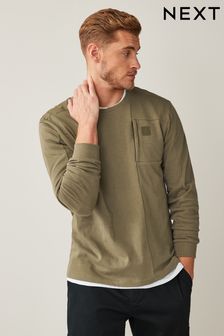 Khaki Green Long Sleeve Utility Pocket T-Shirt (U37750) | €30