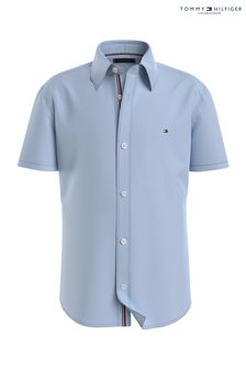Tommy Hilfiger - Blauw Oxford overhemd met stretch en korte mouwen (U37874) | €50 - €56