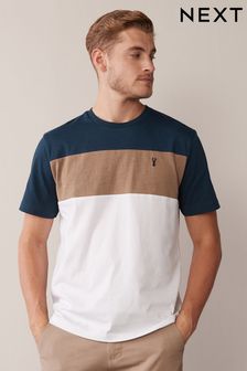 Navy Blue/Tan Brown Regular Fit Block T-Shirt (U39223) | €16