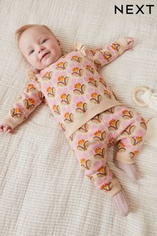 Pink Floral Two Piece Baby Knit Jumper And Leggings Set (0mths-2yrs) (U39300) | 27 € - 29 €