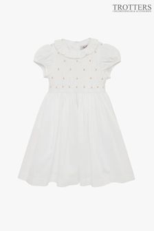 Trotters London Willow White Rose Hand Smocked Dress