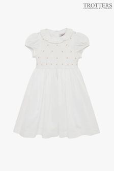 Trotters London Willow 100% Cotton Rose Hand Smocked White Dress (U39341) | $137 - $161