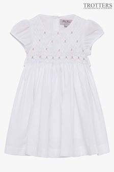Trotters London Little Willow White Rose Hand Smocked Dress (U39347) | $119