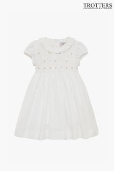 Trotters London Little Willow White Rose Hand Smocked Dress