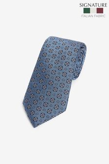 Bleu imprimé floral médaillon - Cravate Signature fabriquée en Italie (U39441) | €24