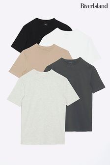 River Island Black Muscle Fit T-Shirt 5 Packs (U39632) | ₪ 176