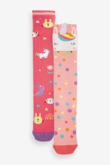 Pink 2 Pack Thermal Cotton Rich Unicorn Welly Socks (U39738) | 3,380 Ft - 4,420 Ft