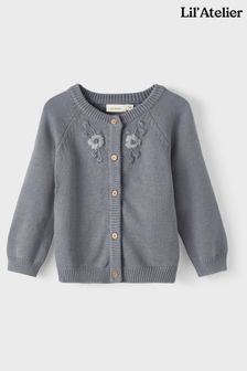 Lil Atelier Girls Grey Floral Detail Knit Cardigan (U39882) | €60