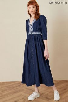 Monsoon Bria Blue Embroidered Denim Dress (U39955) | ₪ 349