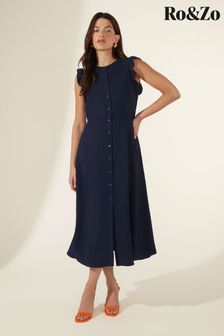 Ro&zo Blue Frill Shoulder Shirt Dress (U40130) | €46