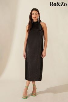 Ro&zo Sequin Halter Black Midi Dress (U40134) | 407 zł
