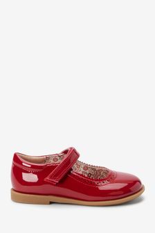 Red Standard Fit (F) Brogue Mary Jane Shoes (U40279) | ₪ 70 - ₪ 78