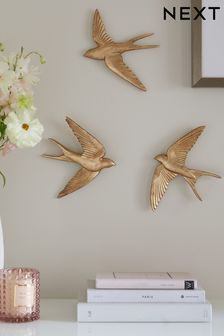 Set of 3 Gold Gold Swallow Wall Art Plaques (U40773) | AED88