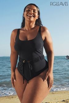Figleaves Black Icon Maui Scoop Neck Belted Swimsuit (U40781) | €44.50