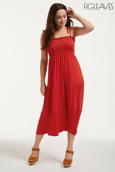 Vestido rojo a media pierna de punto con diseño escalonado Cubagua de Figleaves (U40787) | 39 €