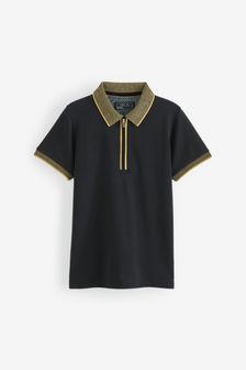 Black/Gold Short Sleeve Zip Neck Polo Shirt (3-16yrs) (U40871) | €11 - €14