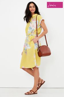 Joules Allison Yellow 1/2 Placket Linen Shirt Dress (U40938) | €95