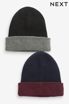 ネイビーブルー/バーガンディレッド ＆ ブラック/グレー リバーシブル - ビーニー帽 2 枚組 (U41034) | ￥2,770