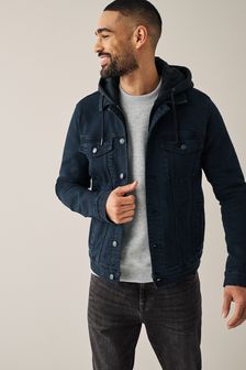 Синий - Джинсовая трикотажная куртка с капюшоном (U41265) | 28 330 тг