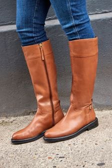 Tan Brown Forever Comfort® Leather Knee High Flat Boots (U41637) | €64