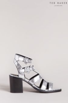 Ted Baker Silver Taylay Strappy Block Heeled Crinkled Leather Sandals (U41857) | 168 €