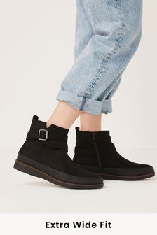 Black Extra Wide Fit Forever Comfort® Buckle Ankle Boots (U41874) | €23