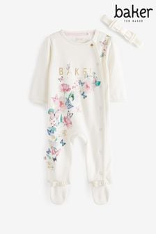 Baker by Ted Baker White Butterfly Graphic Sleepsuit and Headband Set (U42224) | 136 QAR - 146 QAR