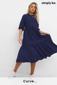 Simply Be Navy Blue Jersey Dobby Tiered Midi Dress (U42247) | €37