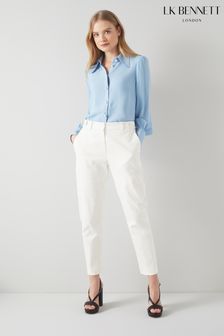 LK Bennett Bree White Pinstripe Stretch Cotton Tailored Trousers (U42261) | €253