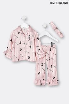 River Island Pink Mg Bow Ruffle Satin Pyjamas (U42429) | 12 BD