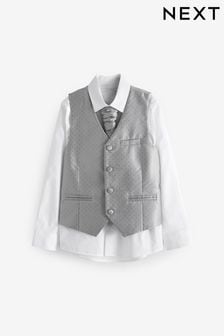 Silver Waistcoat, Shirt & Cravat Occasion Set (12mths-16yrs) (U42741) | €22 - €28