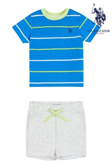 U.S. Polo Assn Set mit gestreiftem T-Shirt und Shorts, Blau (U42769) | 34 € - 38 €