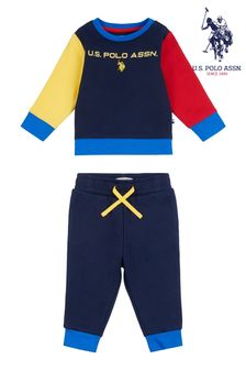 U.S. Polo Assn. Blue Sport Colour Block Crew and Jog Set (U42770) | 18.50 BD - 19.50 BD