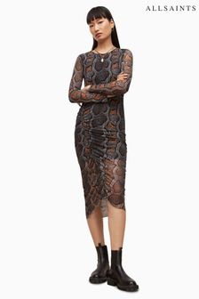 AllSaints Grey Norma Long Sleeve Snake Dress (U43087) | 133 €