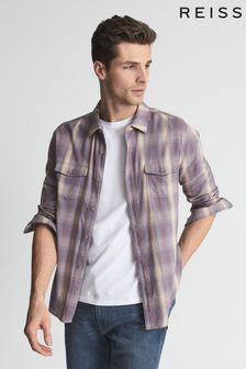 Reiss Toasted Vanilla Everett PAIGE Twin Pocket Checked Overshirt (U43127) | SGD 358