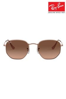 Kupfer & braune Gläser mit Farbverlauf - Ray-ban Mittelgroße, sechseckige Sonnenbrille mit flachen Gläsern (U43219) | 256 €