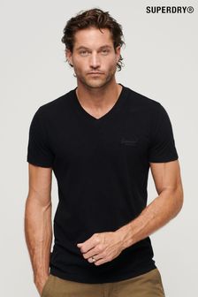 Noir - T-shirt Superdry à col V en coton bio avec logo vintage (U43450) | €29