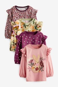 Berry Purple Bunny 4 Pack Long Sleeve Cotton T-Shirts (3mths-7yrs) (U43752) | €26 - €31