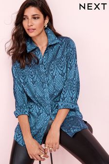 Blue Snake Print Satin Jacquard Shirt (U43854) | €15